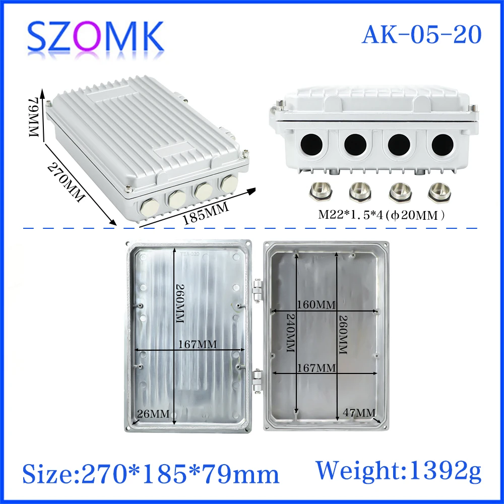 SZOMK 260x167x82mm Aluminum Die Casting Enclosure for Wireless Antenna Network Aluminum Alloy Die Casting Junction Project Box