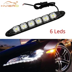 Lámparas de coche luces de circulación diurna DC 12V señal de giro lente diurna 6LED impermeable DRL faro blanco bombillas de estacionamiento iluminación antiniebla