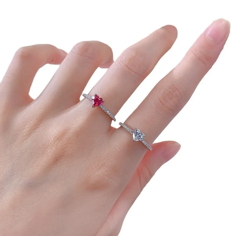 New 100% S925 Silver Compact Love Ring with High Carbon Diamond Charm Artificial Red Treasure Women's Wedding Jewelry