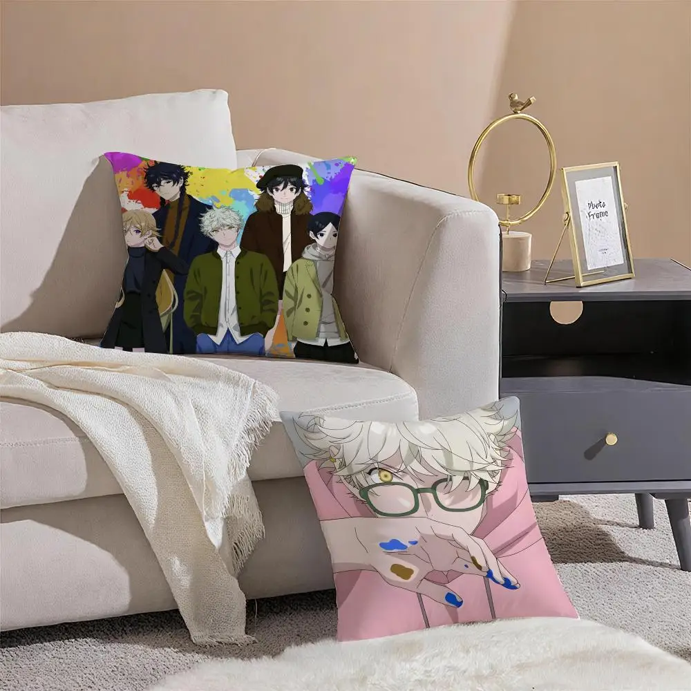 Anime B-Blue Period Cushion Cover Breathable Linen Pillowcase Summer Odorless Eco-Friendly Invisible Zipper Washable 3