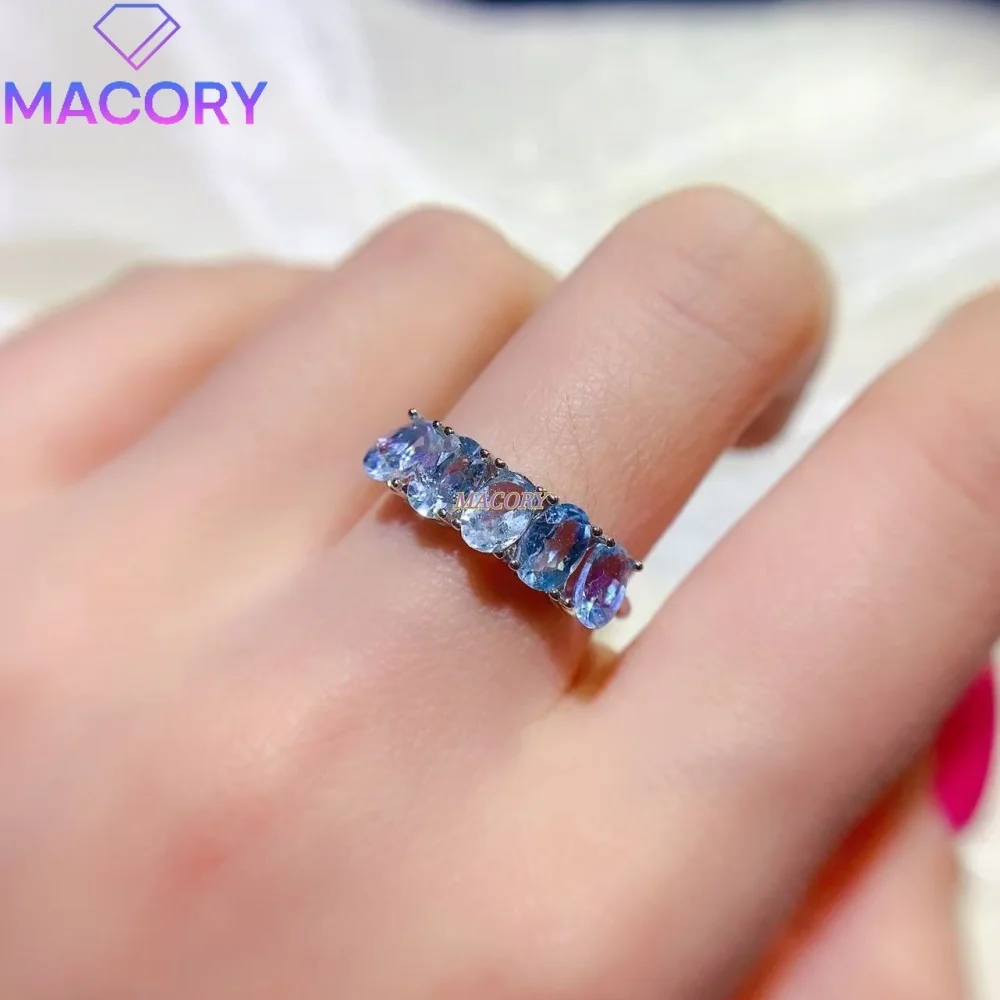 Natural Aquamarine S925 Sterling Silver Women's Ring Low-Key and Simple Design Minimalist and Natural Valentine's Day Gift