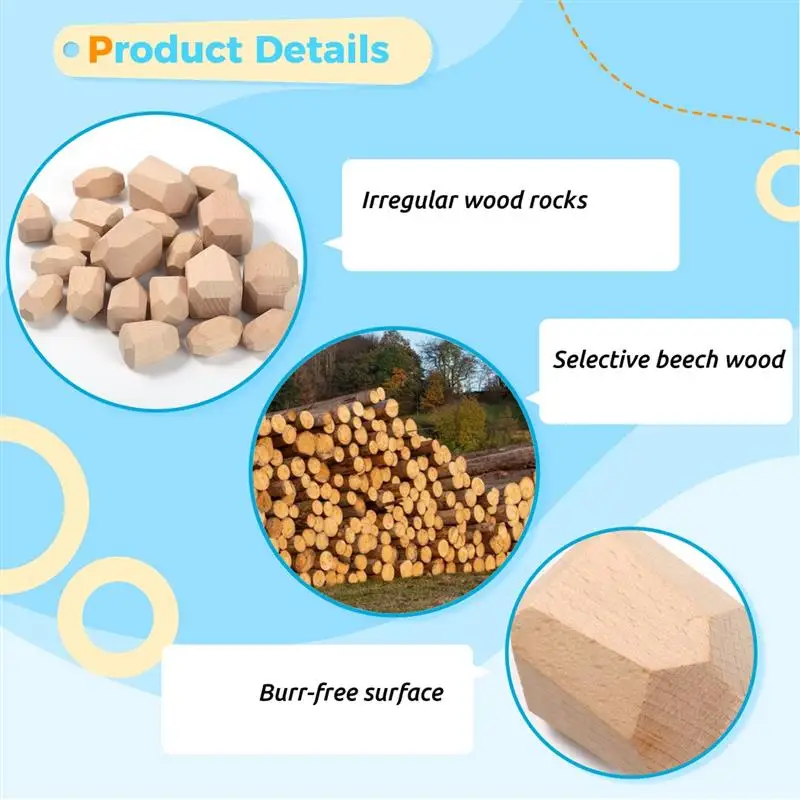 20Pcs Wooden Balancing Stones Wooden Stacking Rocks Irregular Wooden Building Rocks Preschool Educational Toys Building Blocks