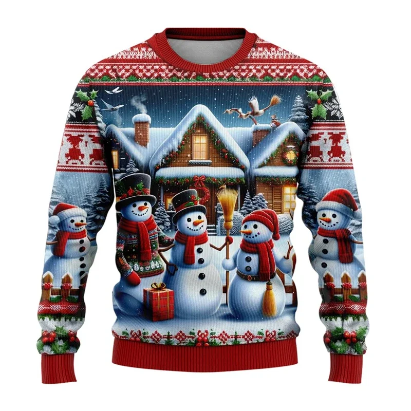 

2025 Sweaters Style Xmas Sweater Christmas Snowman Round Neck Custom Pullovers Women Tops New 3D Printed Customized Christmas