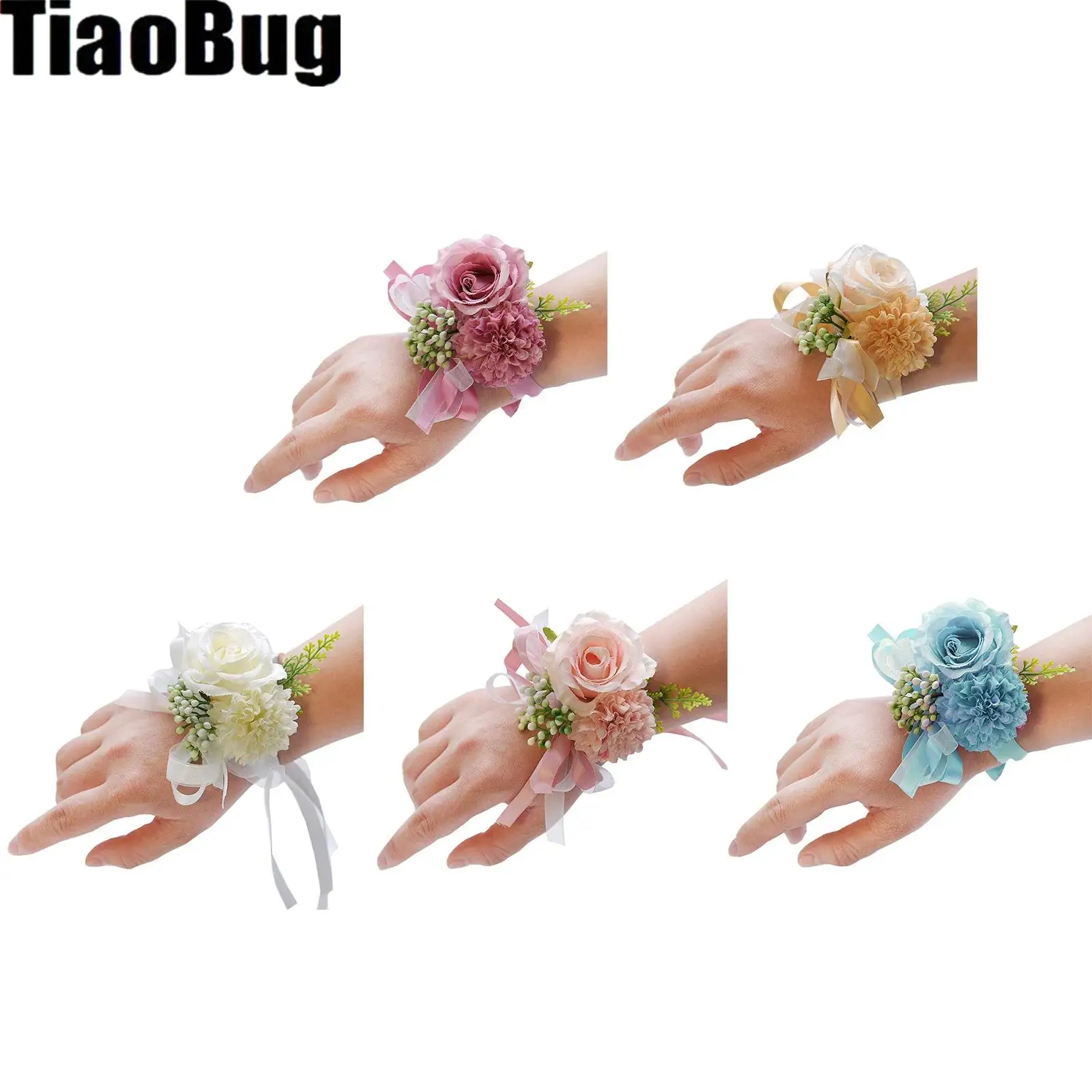 زفاف العروس العريس وصيفات الشرف الزهور رفقاء العودة للوطن حفلة موسيقية الزهور الاصطناعية المعصم الصدار زهرة