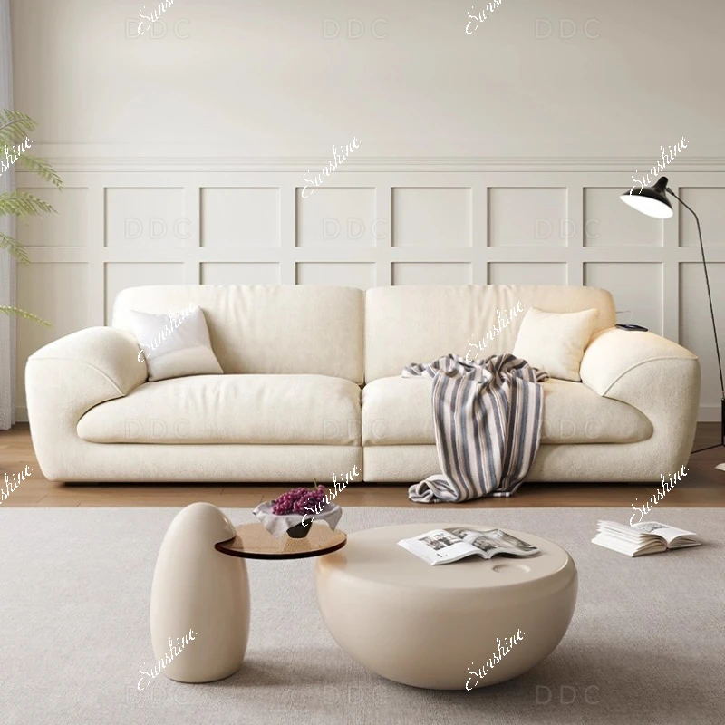 

Cream wind cloud velvet fabric sofa living room charging white cotton linen home combination