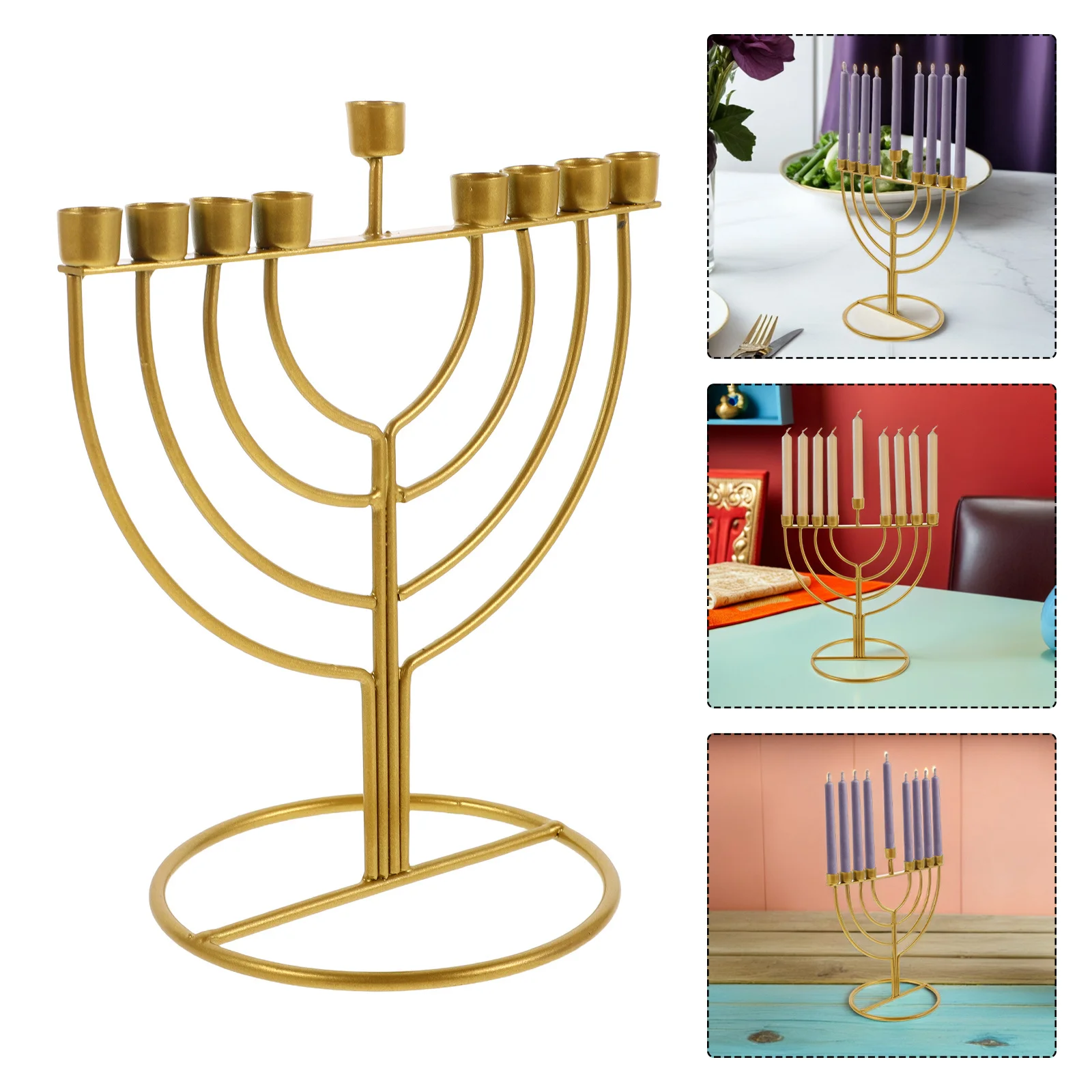 

9-Branch Hanukkah Menorah Holder Pillar Stand Alloy Religious Festival Decor Jewish Candlestick Tabletop Ornament