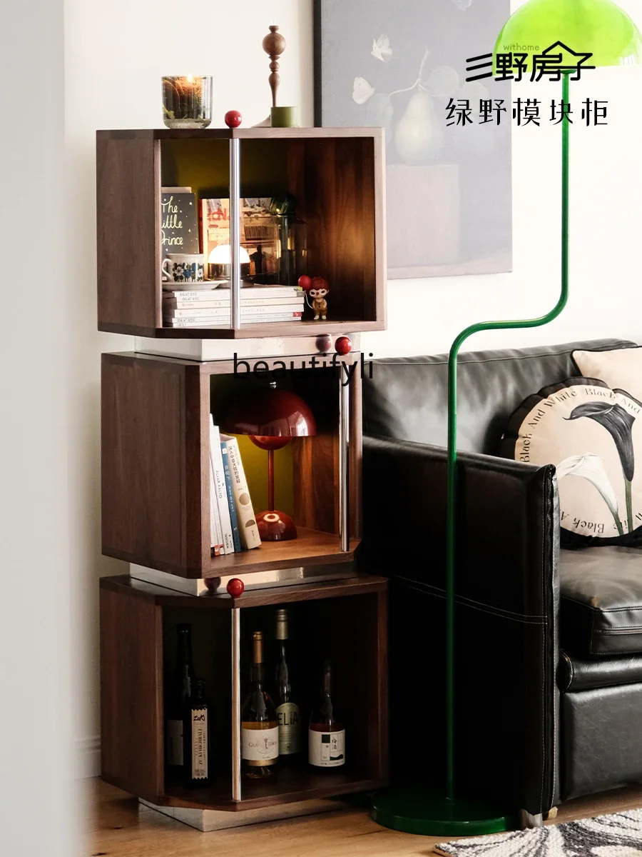 

Module Cabinet Solid Wood Free Combination Lattice Storage Short Narrow Corner TV Side Bookcase