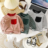 baby Striped Tshirt Boys Girls New Casual Loose Tees New Design Long Sleeve Solid Color Tops Keep Warm in Autumn and Winter