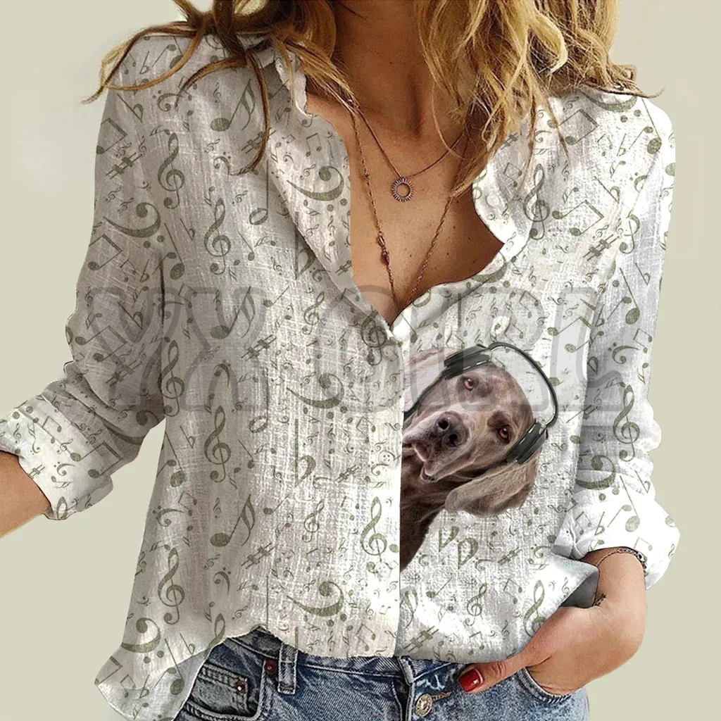 YX GIRL-Camisa de manga larga con estampado 3D para mujer, ropa informal con botones, ropa de calle única, gran música con Yorkshire Terrier