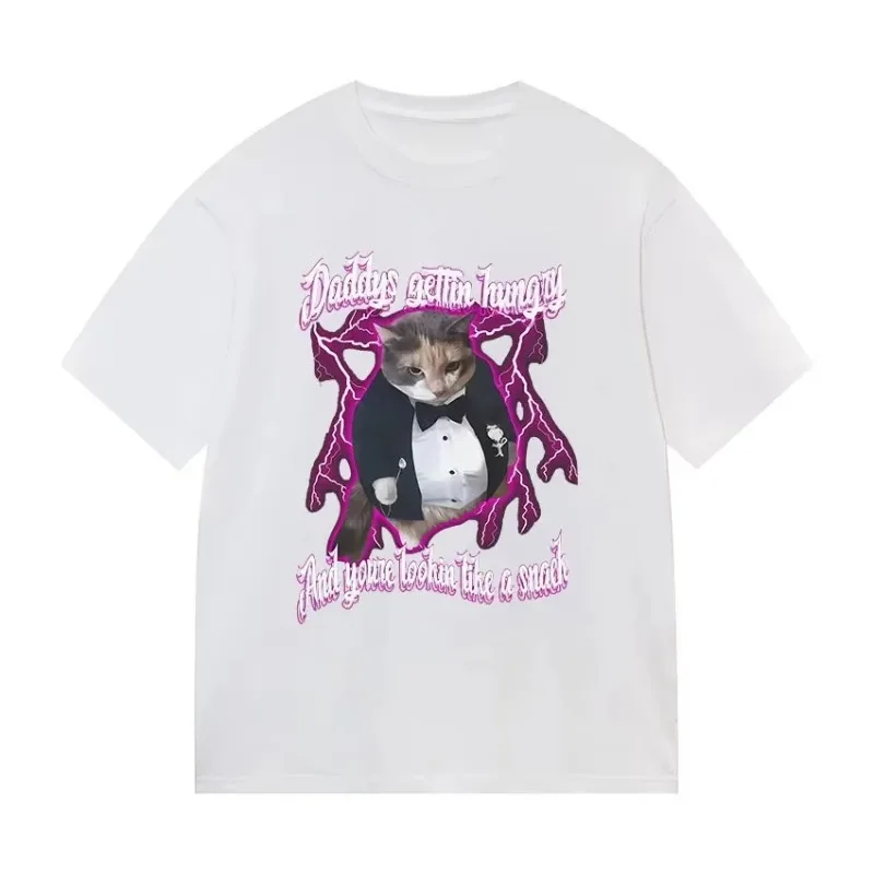 Funny Cat Emoji T-shirt for Summer, Featuring Dad Getting Hit.graphic T Shirts Aesthetic Clothes Summer Streetwear Personality