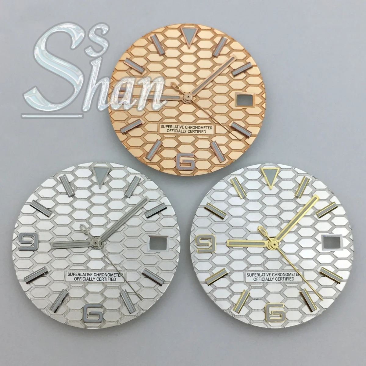 قرص مخطط أفقي 29 ملم، قرص أخضر مضيء مع أيدي ونافذة تاريخ الساعة 3 مناسبة لحركة NH35