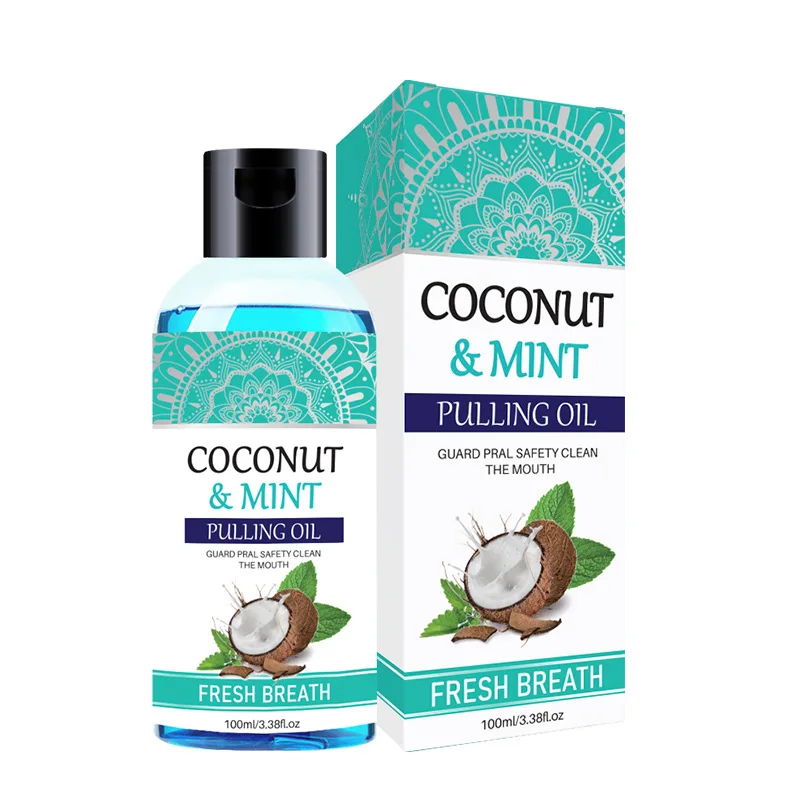 Aceite de menta de Coco para lavado bucal, aceite esencial para el cuidado bucal, aliento fresco, protege la boca, blanquea los dientes, uso diario, 100ml