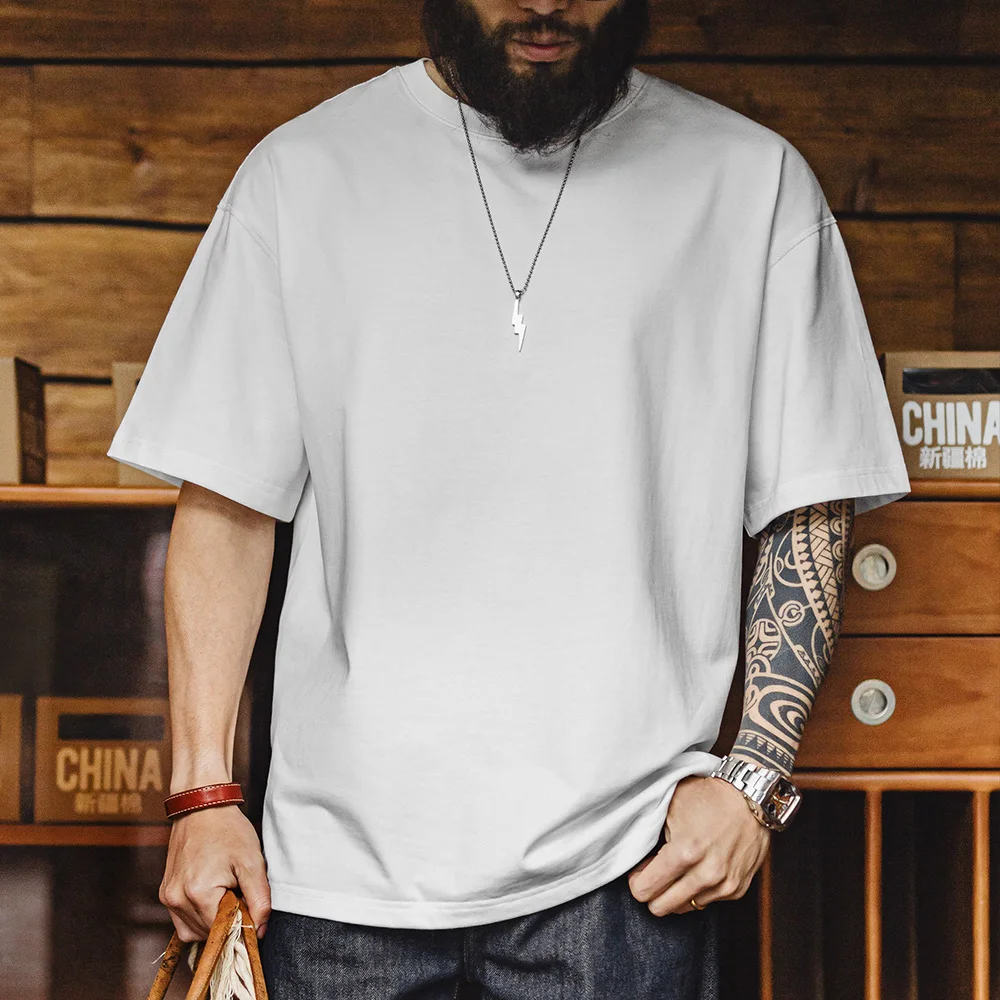 Maden Casual Cotton Crew Neck Short Sleeve T-Shirt Men's Summer Heavyweight Cool-Touch Anti-Bacterial Tee Breathable Knit Tops