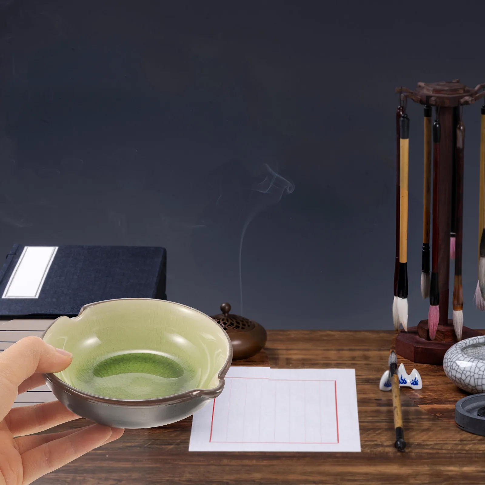 

Керамическая тарелка для каллиграфии, большая емкость, гладкая поверхность, для кистей и ручек, для мытья кистей, декоративная настольная тарелка в ретро-стиле