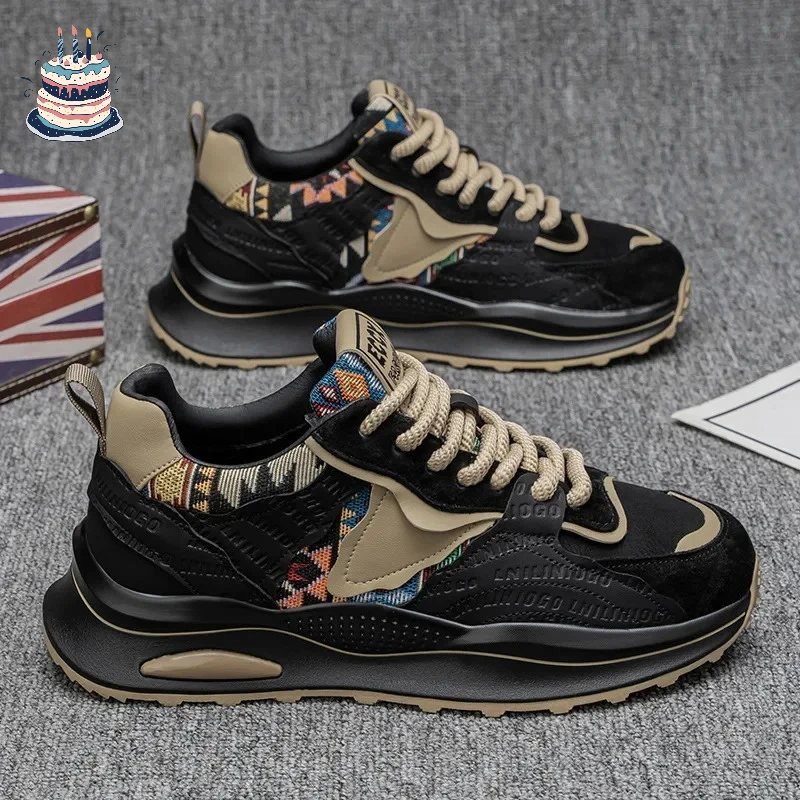 

New Summer Men's Thick Bottom Heightening Dad Shoes Anti-slip Wear-resistant Sports Board Shoes Fashionable Casual Trendy Shoes