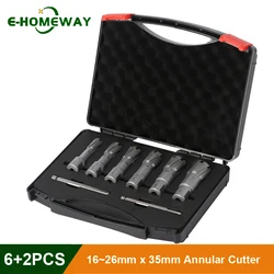 6Pcs 16-26mm*35mm TCT Annular Cutter Magnetic Hole Saw Set For Metal Stainless Steel Tungsten Carbide Hollow Core Drill Bits