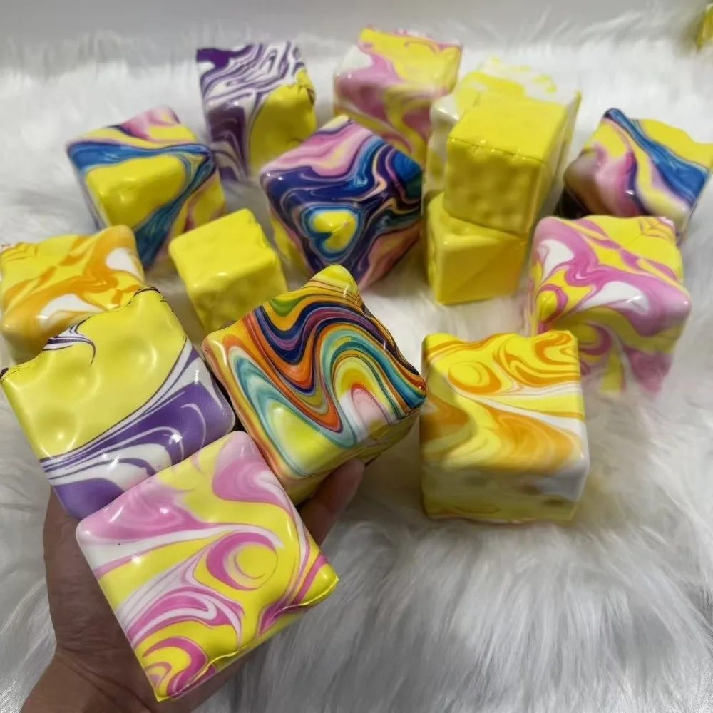 Kneading 7cm Cheese Squeezed Cube Realistic Anxiety Relief Cheese Pinch Comfortable Colorful Cheese Stress Ball Stress Relief
