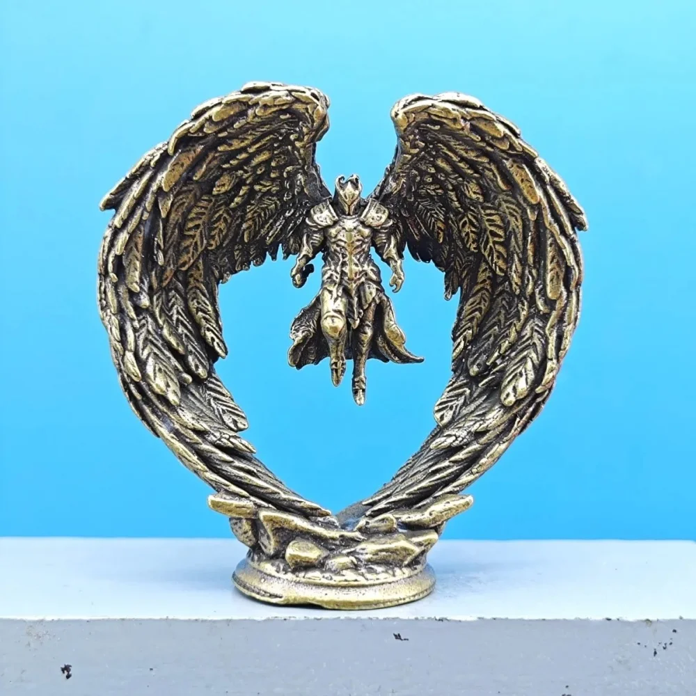 Brass Winged Warrior Mini Figurine Medieval Angel Statue Tabletop Wargame Diorama Desktop Decor Collectible Ornament Gift