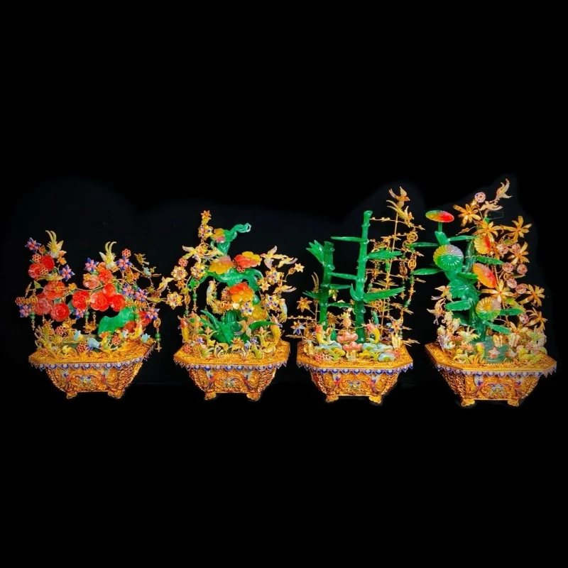 Meilan Bamboo Chrysanthemum Filigree Inlaid Cloisonne Bonsai Ornament Collection