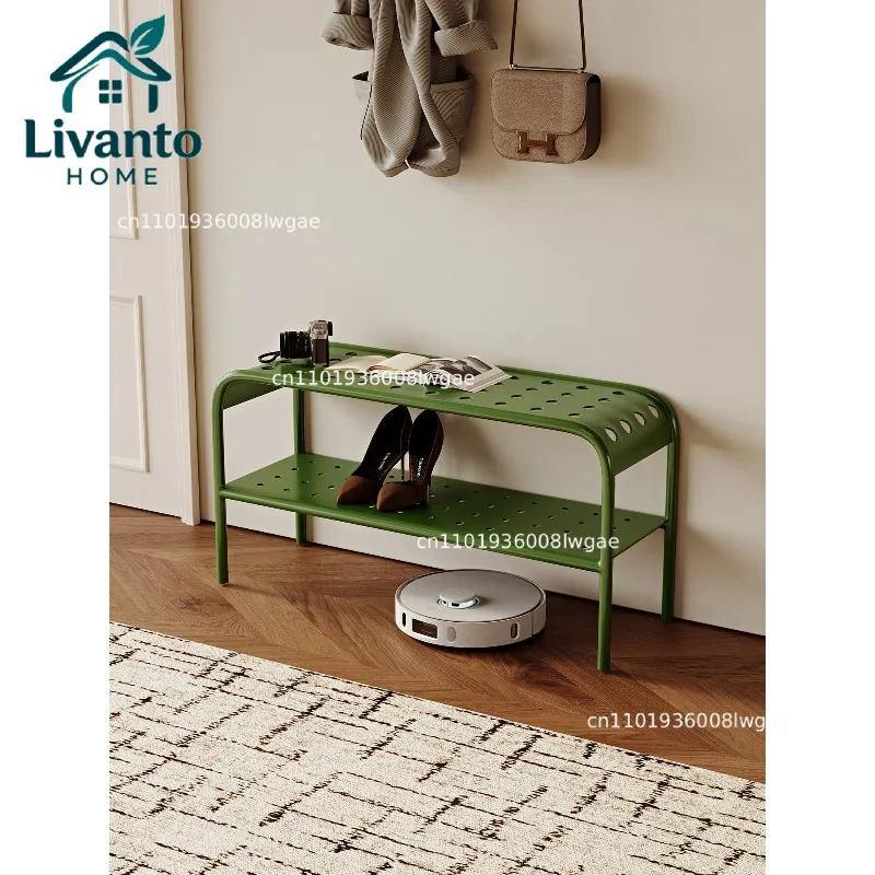 

Extremely narrow household entrance sitting shoe change stool wrought iron retro medieval stainless steel shoe rack