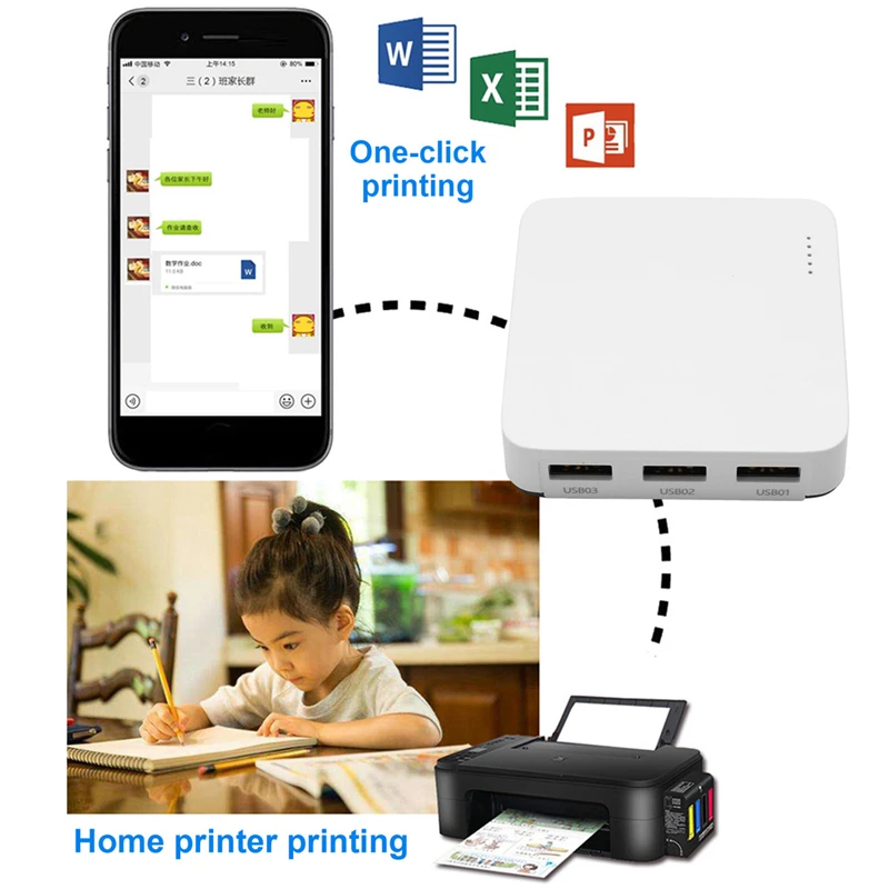 يربط خادم الطباعة السلكية 3 طابعات USB في نفس الوقت، شبكة Sharer Standard 100M لـ WIFI/BT4.0 EU PLUG