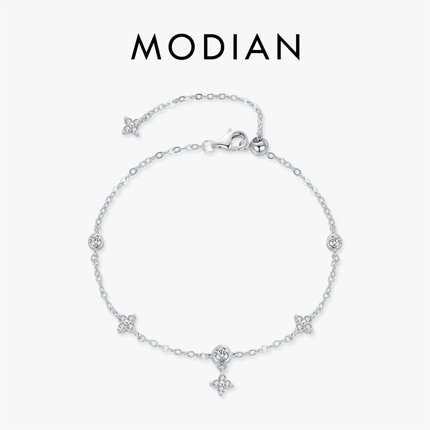 MODIAN Sparkling CZ Bracelet 925 Sterling Silver Delicate Four Leaf Clover Charm Bracelet For Women Fine Jewelry Vacation Gift