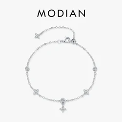 MODIAN Sparkling CZ Bracelet 925 Sterling Silver Delicate Four Leaf Clover Charm Bracelet For Women Fine Jewelry Vacation Gift