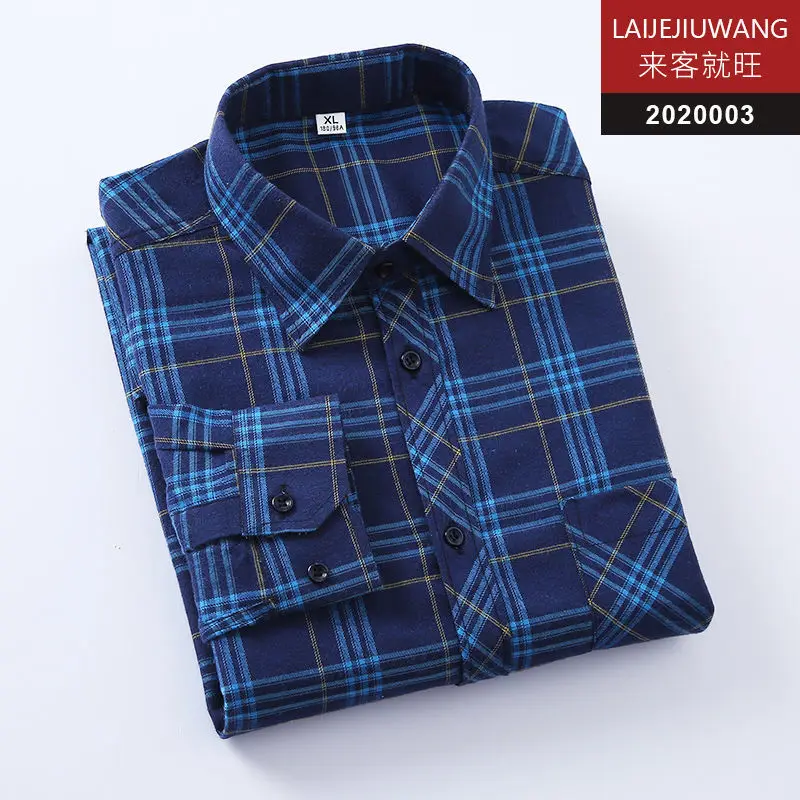 Middle-aged Men's Cotton Long-sleeved Shirt Thin Business Casual Plaid Shirt Without Ironing Anti-wrinkle Dad's Long Sleeves