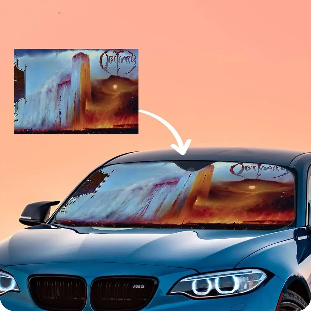 Obituarys Band Death Metal Sunshade Windscreen Fold-up Car Front Windshield 70x130cm Car Window Windscreen Cover Heat Reflector