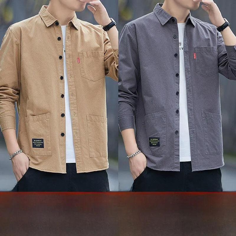 Men's Long Sleeve Casual Shirt Spring Summer Workwear Multi-Pocket Wear-Resistant Sun-Protective Loose Fit City Walk Outerwear