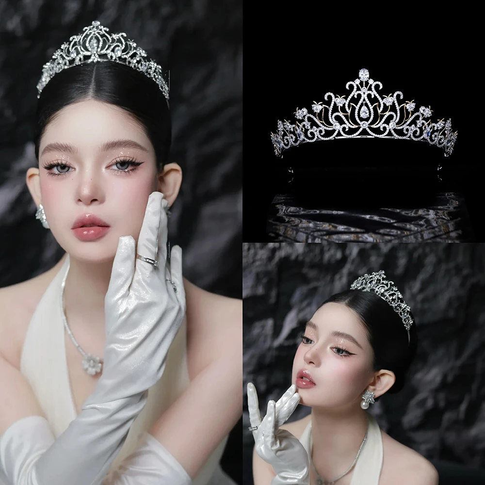 

Himstory New Korean Style Luxury Delicate Bride Wedding Headdress Zircon Crown Princess Hair Accessories