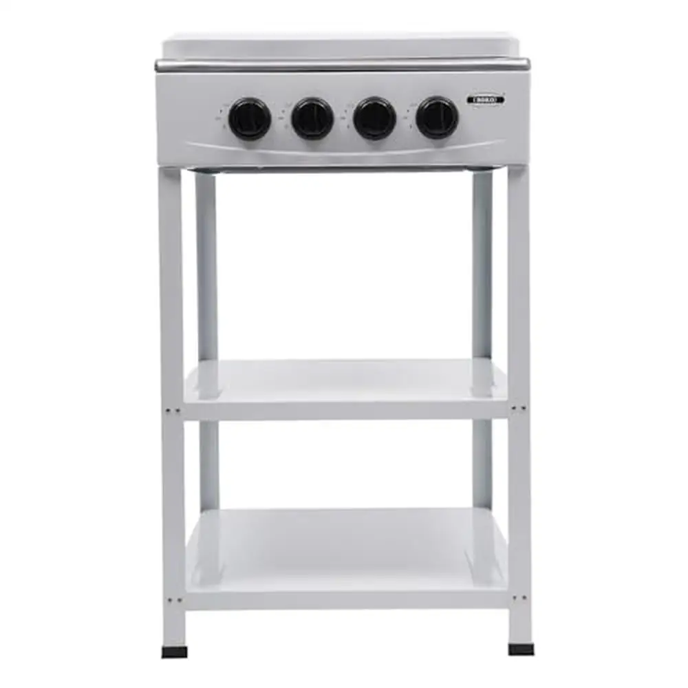 Stainless Steel Gas Stove 4-Burner BBQ Cooker with 2-Tier Storage Rack