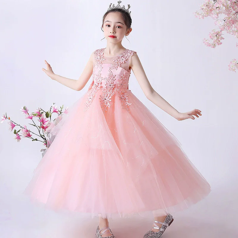 

Summer New Girl Evening Gown Lace Sleeveless Flower Girl Dresses for Weddings Fashion Children Bridesmaid Dresses 3-15 Years