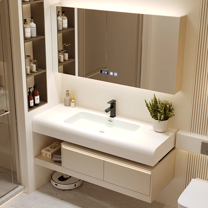 

French Luxury Bathroom Vanities Washbasin Wall Mounted Integral Marble Bathroom Cabinet Vanity Storage Lavatrice Furniture