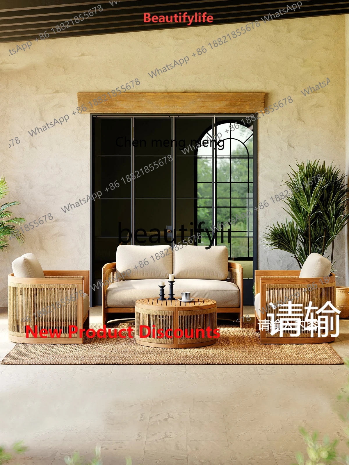 2003 Outdoor Sofa Solid Wood Hotel Courtyard Garden Open-air Rattan Furniture Outdoor Furniture