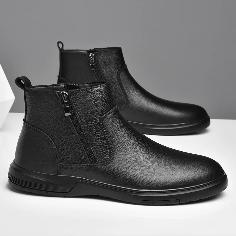 

Luxury Brand Genuine Leather Oxford Shoes Autumn Winter Walking Shoes British Style High Top Men's Chelsea Flat Designer Boots