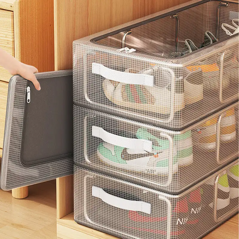 PVC Shoe Storage Box Waterproof Foldable Shoe Rack Dustproof Dormitory Bed Bottom PVC Transparent thickenedSneaker Container