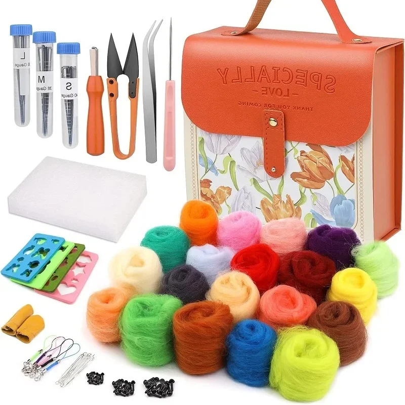 20Colors Wool Felting Kit With Felting Needles And Instruction For Fabric Making DIY Non-finished Material Package