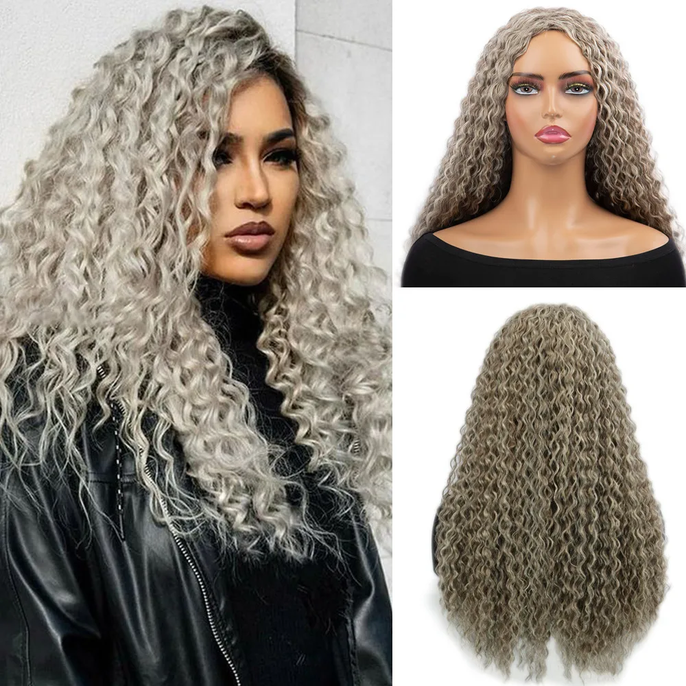 Synthetic Hair Kinky Curly Wigs for Women Middle Long Gold Brown Wig Women Halloween costume Daily Party Cosplay Woman Wigs