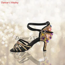 Latin Dance Shoes for Women Rumba Chacha Ballroom Modern Dance Performance Stones Shoes Latin Dancing Competition Shoes