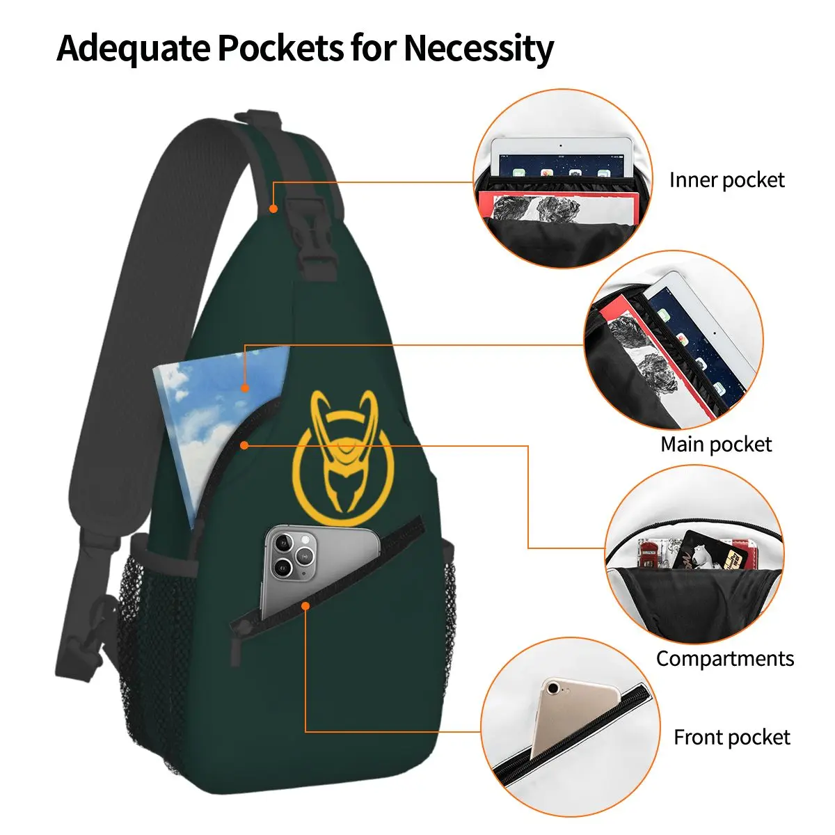 Loki Variant Chest Bag Men Sling Crossbody Backpack Chest Bag Traveling Hiking Daypack Shoulder Bag