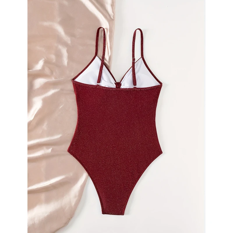 FASKOB ไวน์แดง One Piece ชุดว่ายน้ําบิกินี่เซ็กซี่หญิง one-piece ชุดว่ายน้ํา 2025 ชุดบิกินี่ฤดูร้อนเสื้อผ้าชายหาด