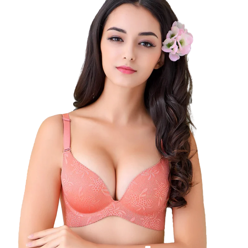 Reggiseno push-up monopezzo senza cuciture, 3/4 tazze, jacquard floreale, superficie liscia, ultra confortevole, più colori, sexy per l'uso quotidiano