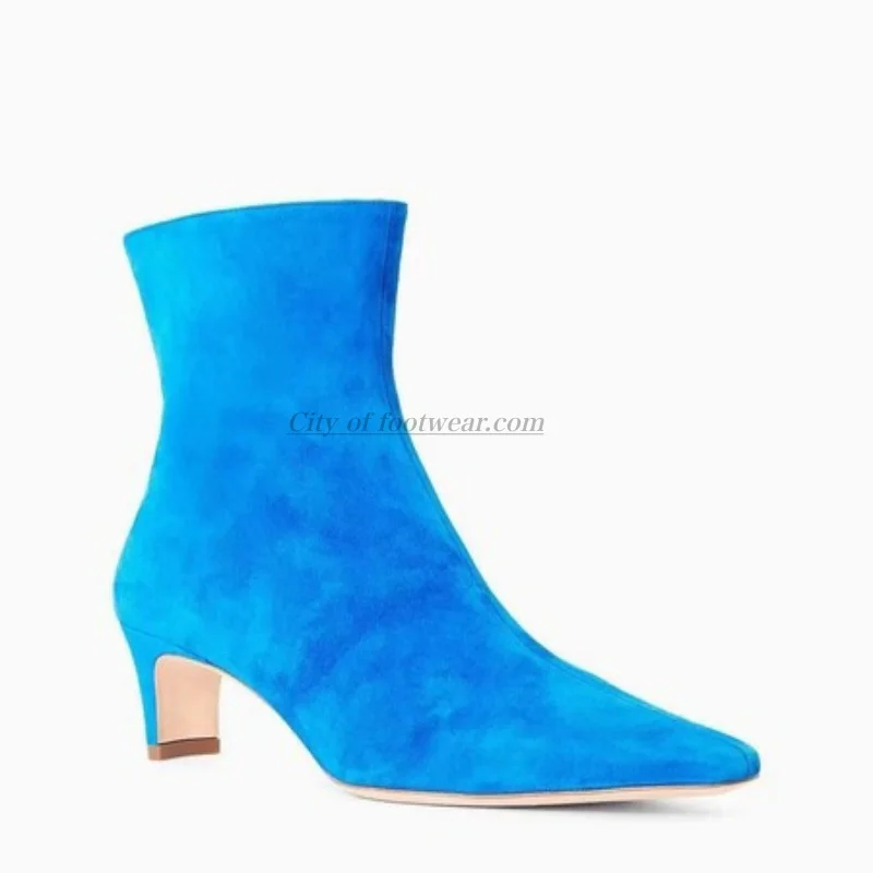 

Women‘s suede leather low heel ankle boots square toe white/blue/black/brown luxury designer booties causal dress soft shoes