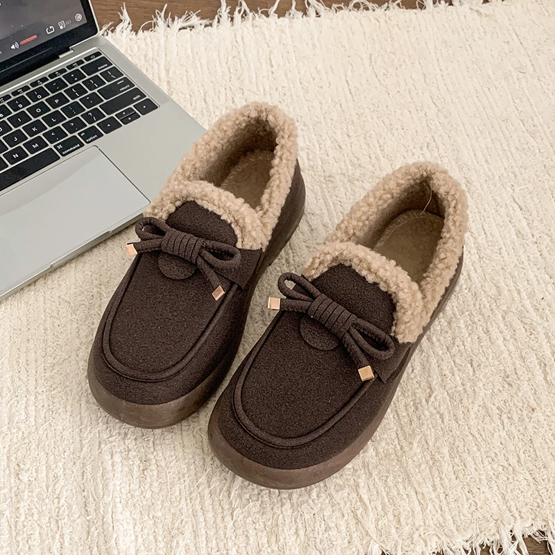 

2026 New Women's Shearling Lined Loafers - Suede Slip-On Shoes with Bubble Sole, Winter Non-Slip Comfort Flats