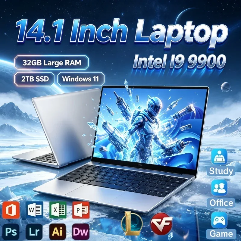 2026 Hot Sale 14.1 Inch Intel I9‑9900 Laptop Windows 11 32GB RAM 2TB SSD Portable Notebook For Home Daily Task Processing