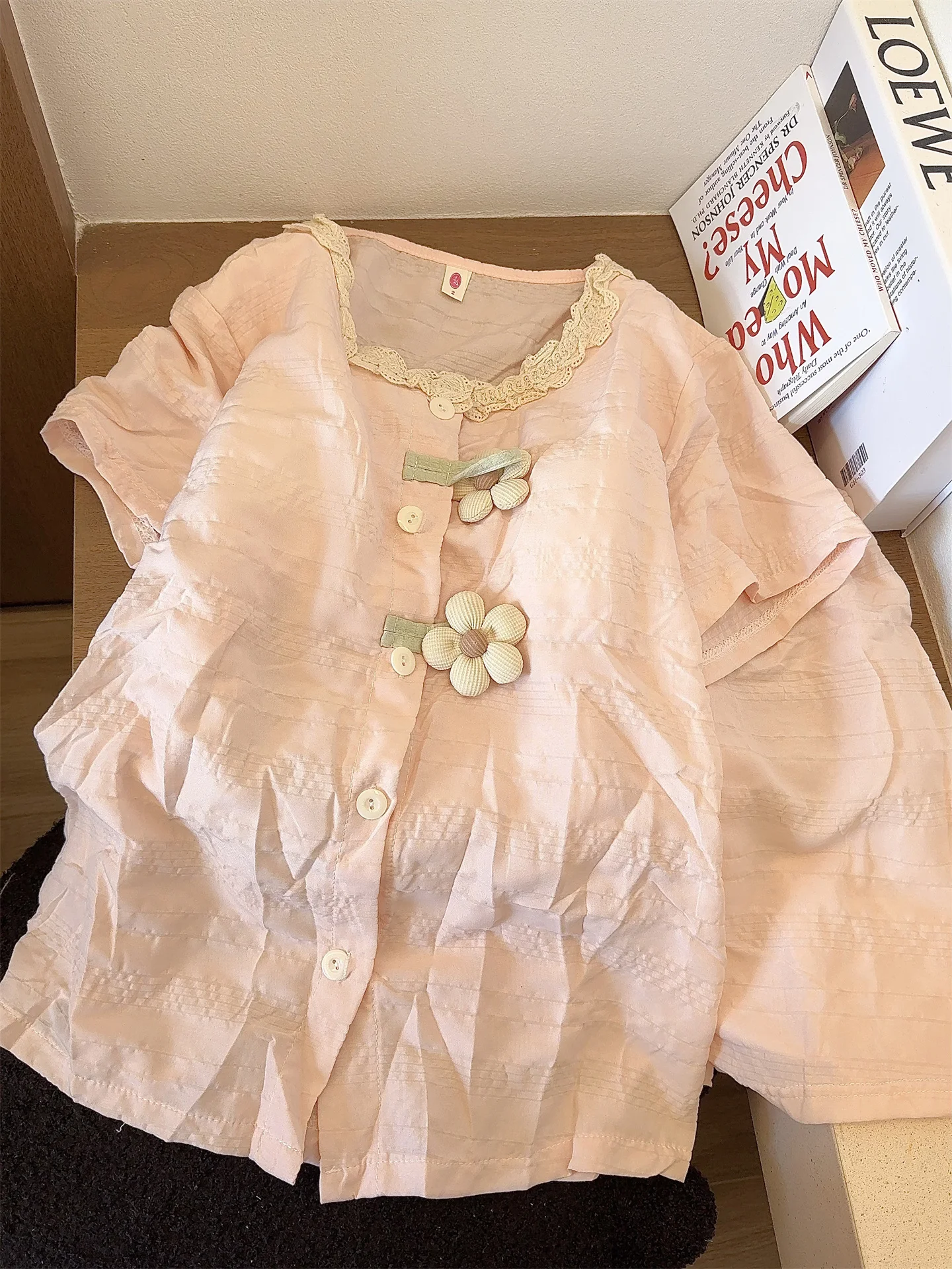 Japanese Ins Sweet Girl Short Sleeves with Chest Pad Pajamas Women's Summer New Students Simple Can Wear Loungewear