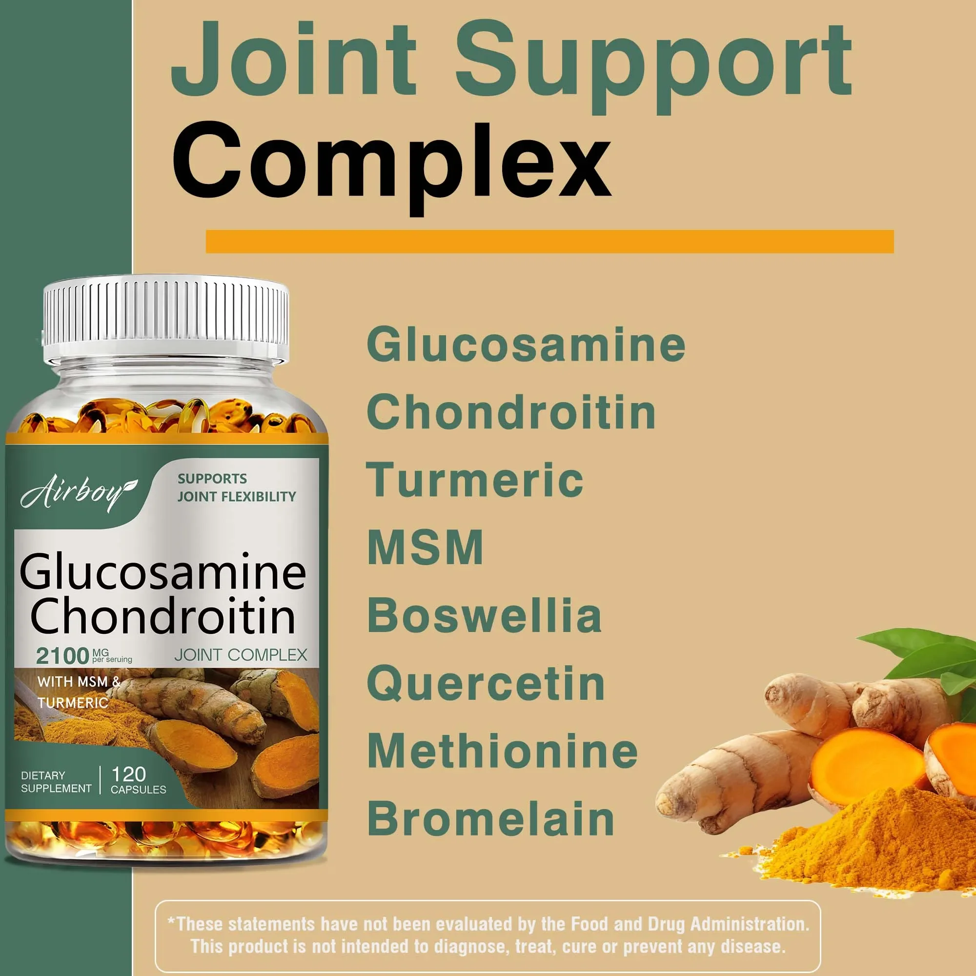 الجلوكوزامين كوندرويتين - مكمل معقد المفاصل، تقوية العظام، صحة المفاصل، كثافة العظام - 120 كبسولة