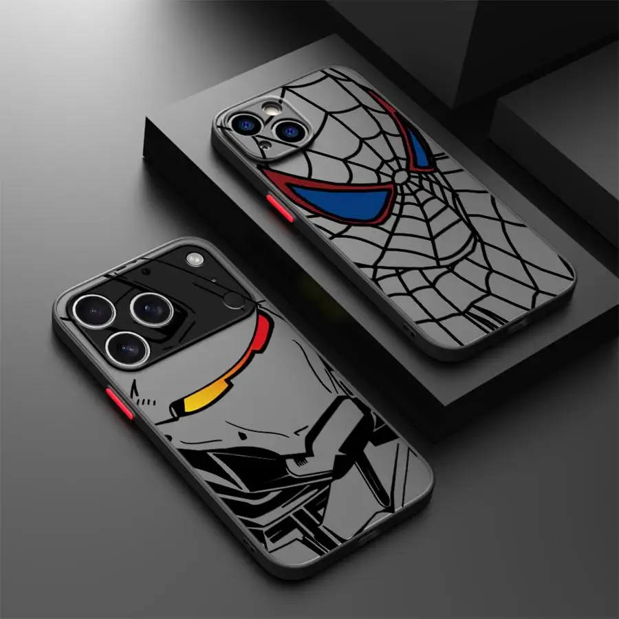 Marvel Iron Man Spiderman Back Phone Cover Case for iPhone 17 Pro Max 11 Air 7 8 SE 12 XS XR 13 Mini 16 Plus 14 17e 15