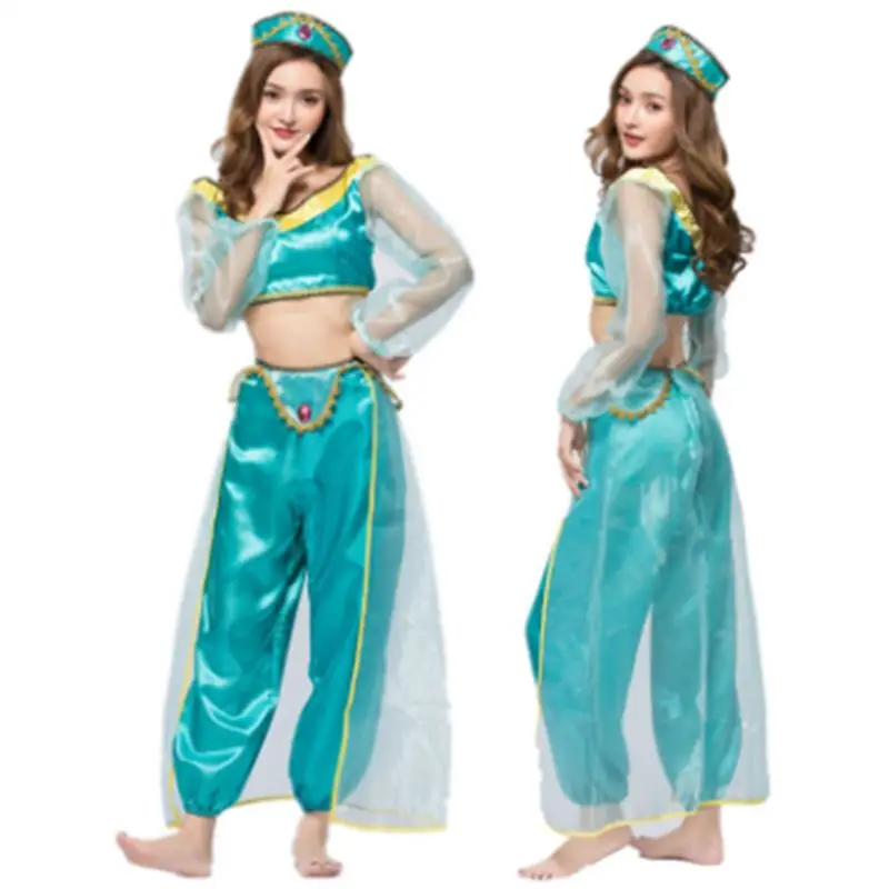 

European and American Adult Cos Aladdin Role Play Stage Costume Halloween Aladdin Jasmine Princess Dress